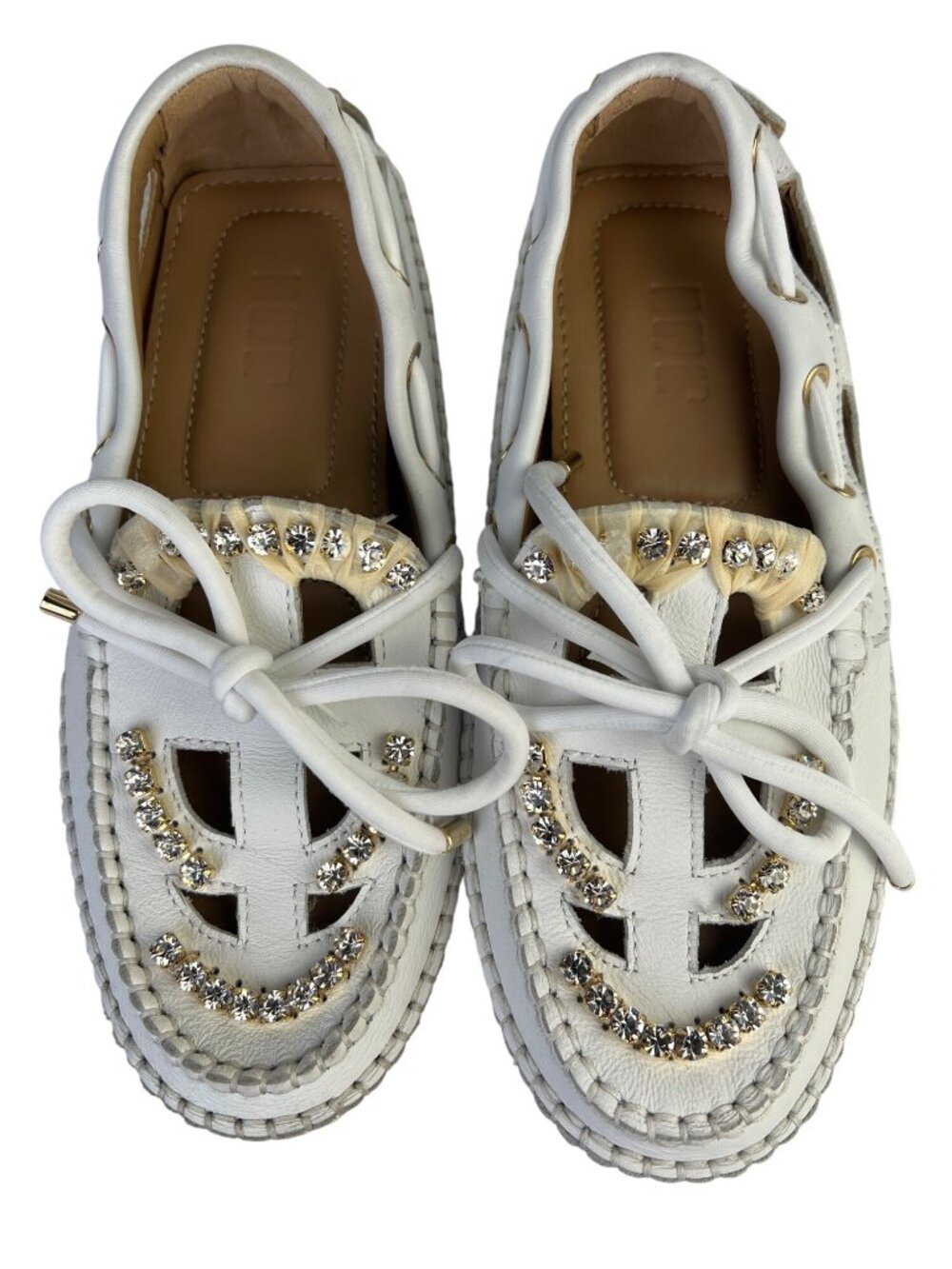 13-09-SR Medusa White Leather Handmade Women's Moccasin Size 36